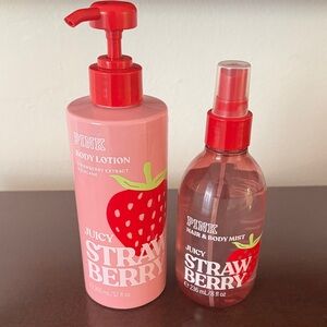 DISCONTINUED PINK Victoria's Secret Juicy Strawberry Body Lotion and Mist SET